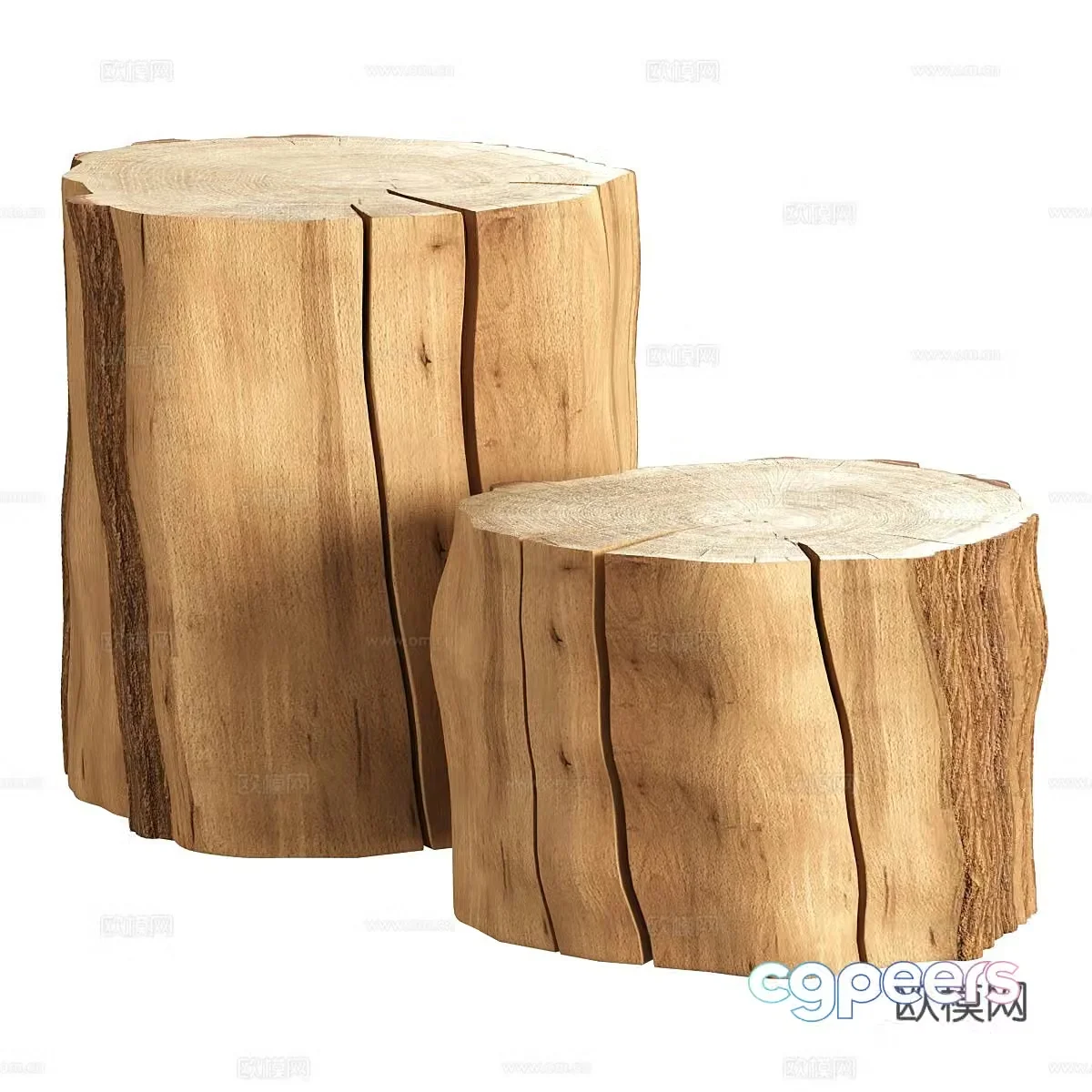 New Chinese style log wind wooden pile side 3D model