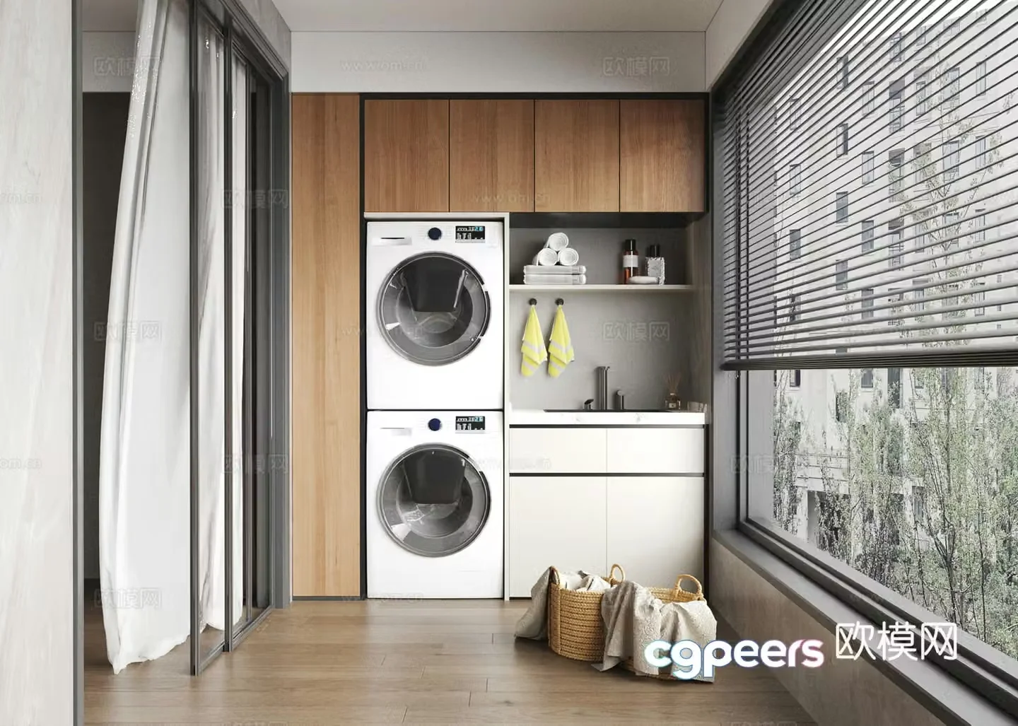 Modern balcony washing machine cabinet storage cabinet bathroom cabinet 3d model