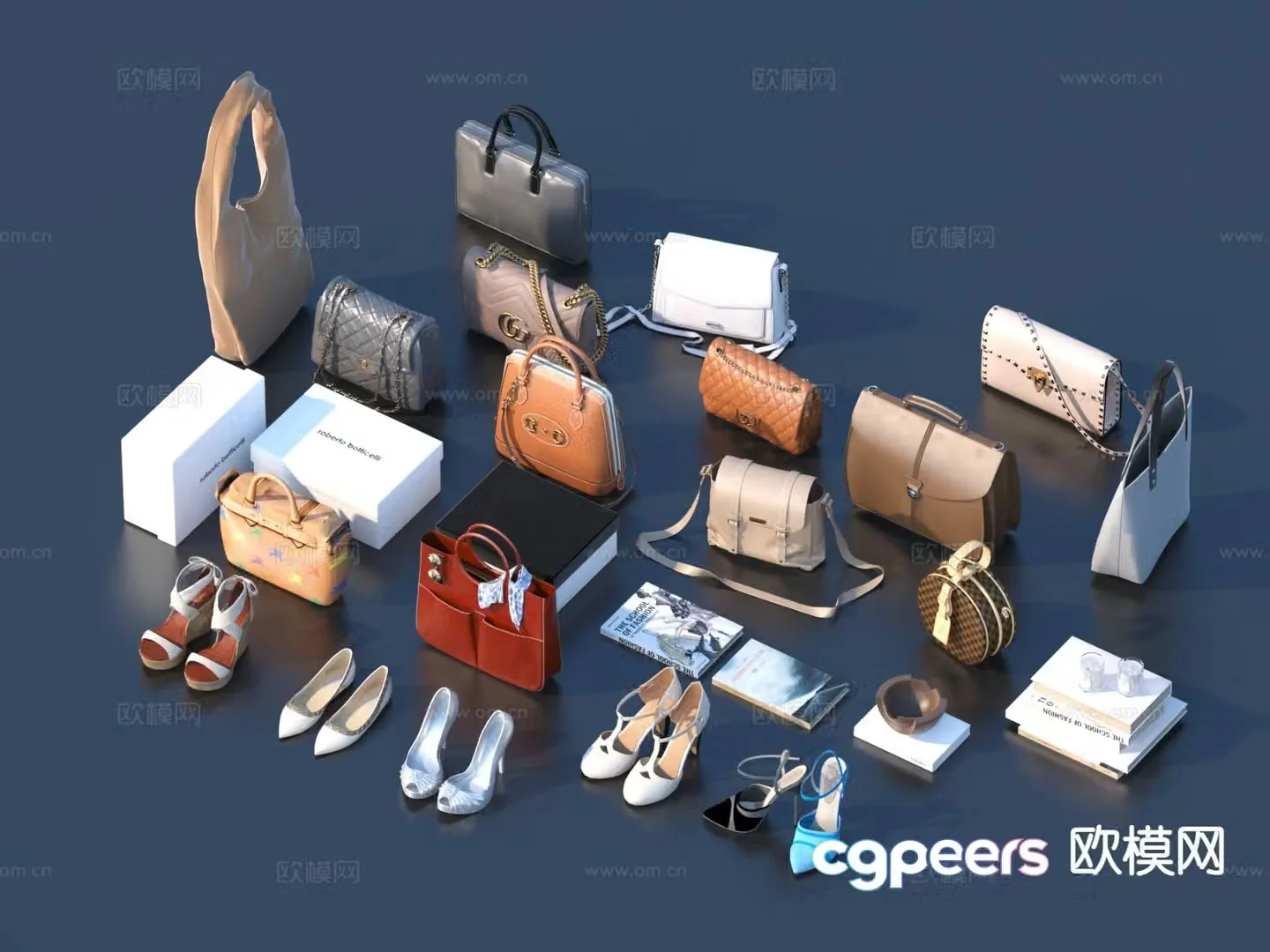 Backpack satchel shoes carton packaging box 3d model