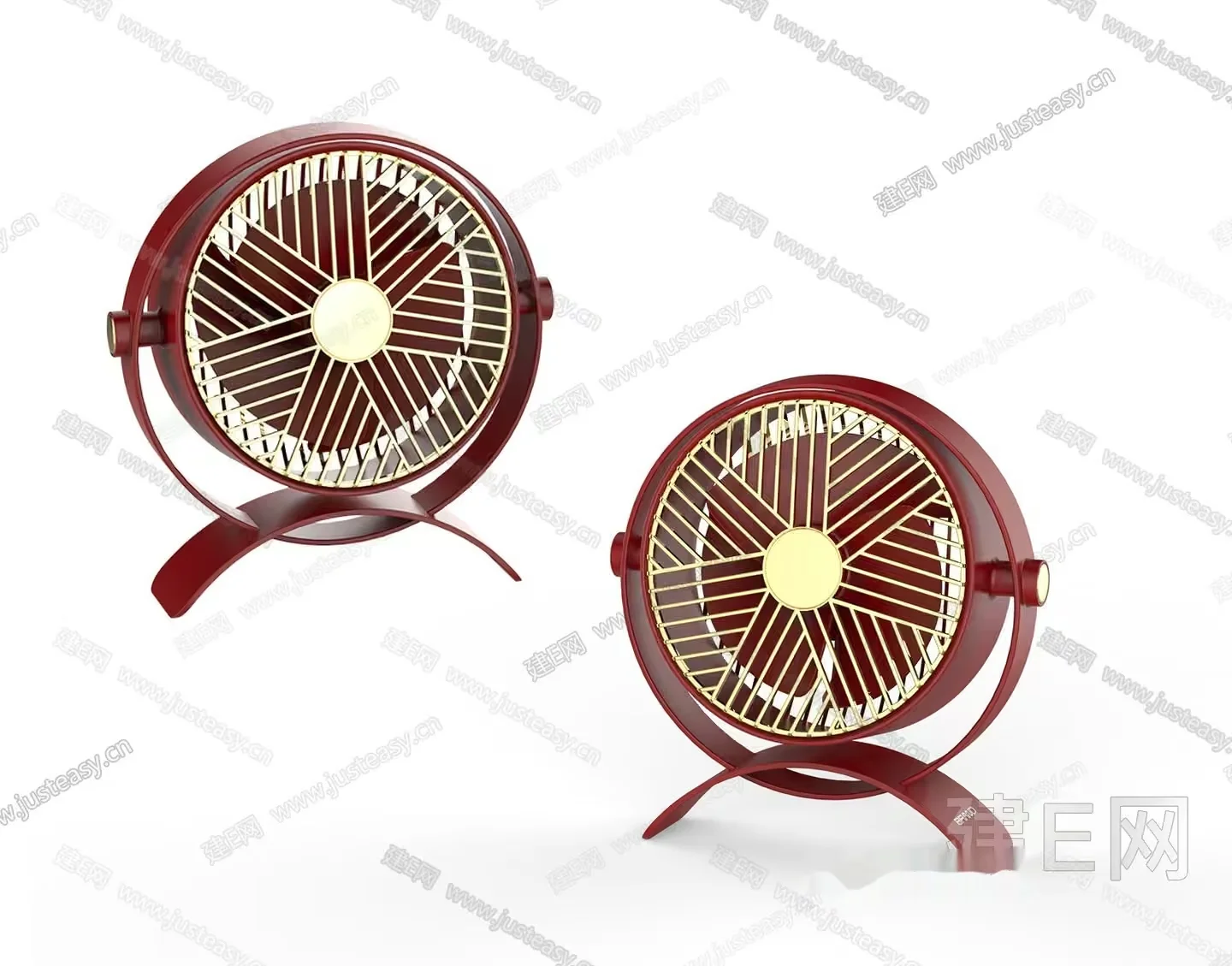 Two Small Red Fans 3D Model – 1909 – VRAY Render