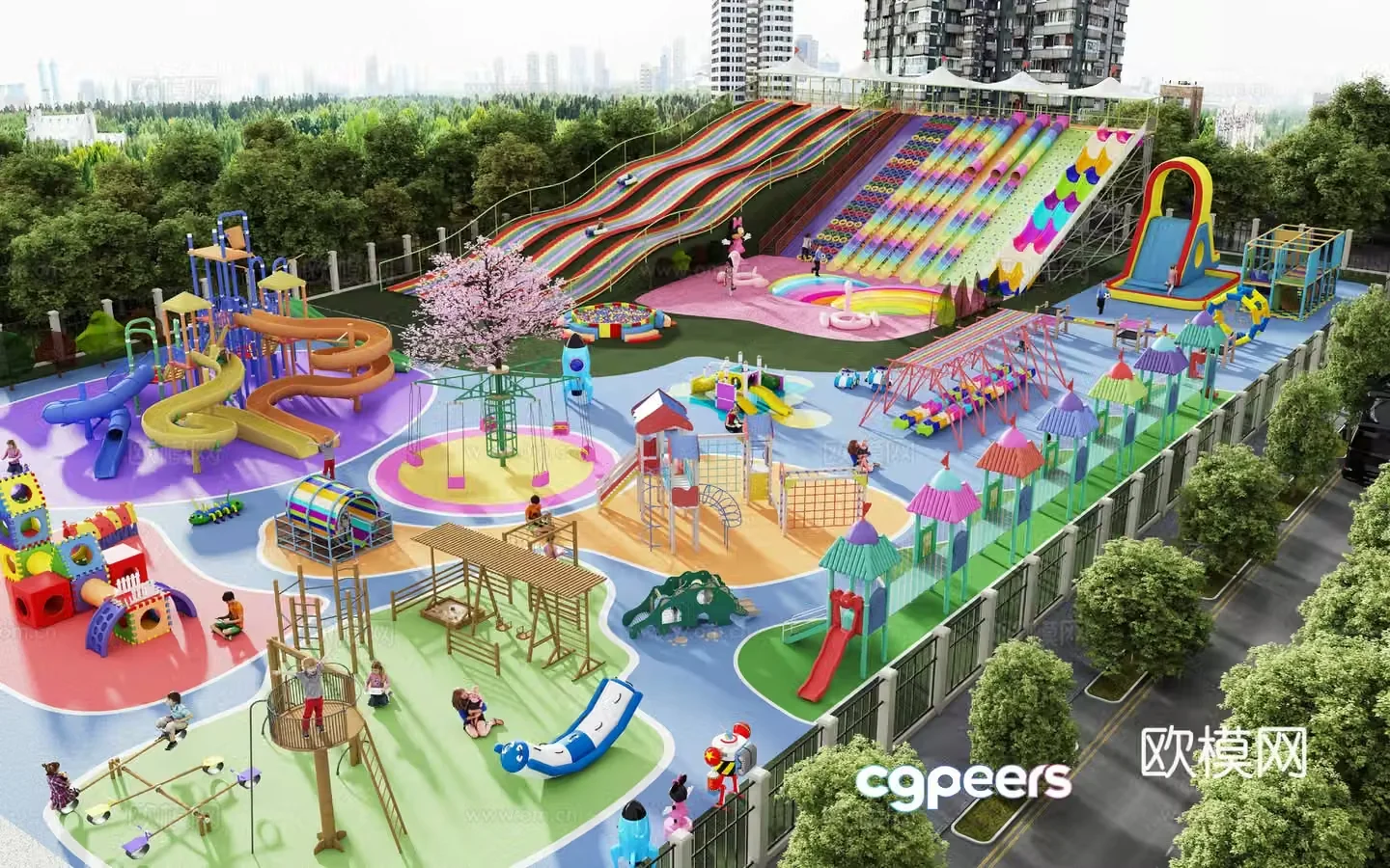 Modern children’s unpowered amusement park 3d model