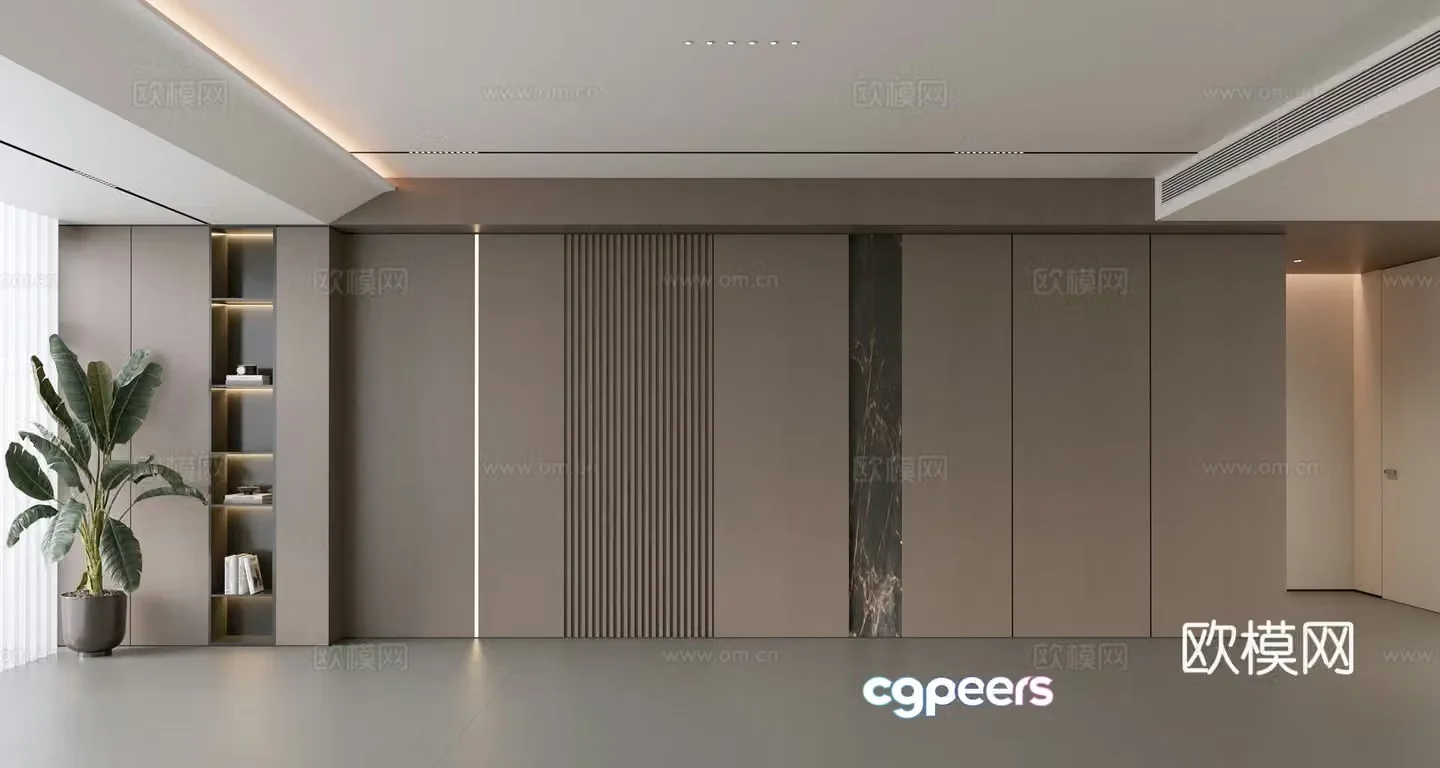 Modern simple sofa background wall modern ornament balcony cabinet living room cabinet wood veneer background wall 3d model