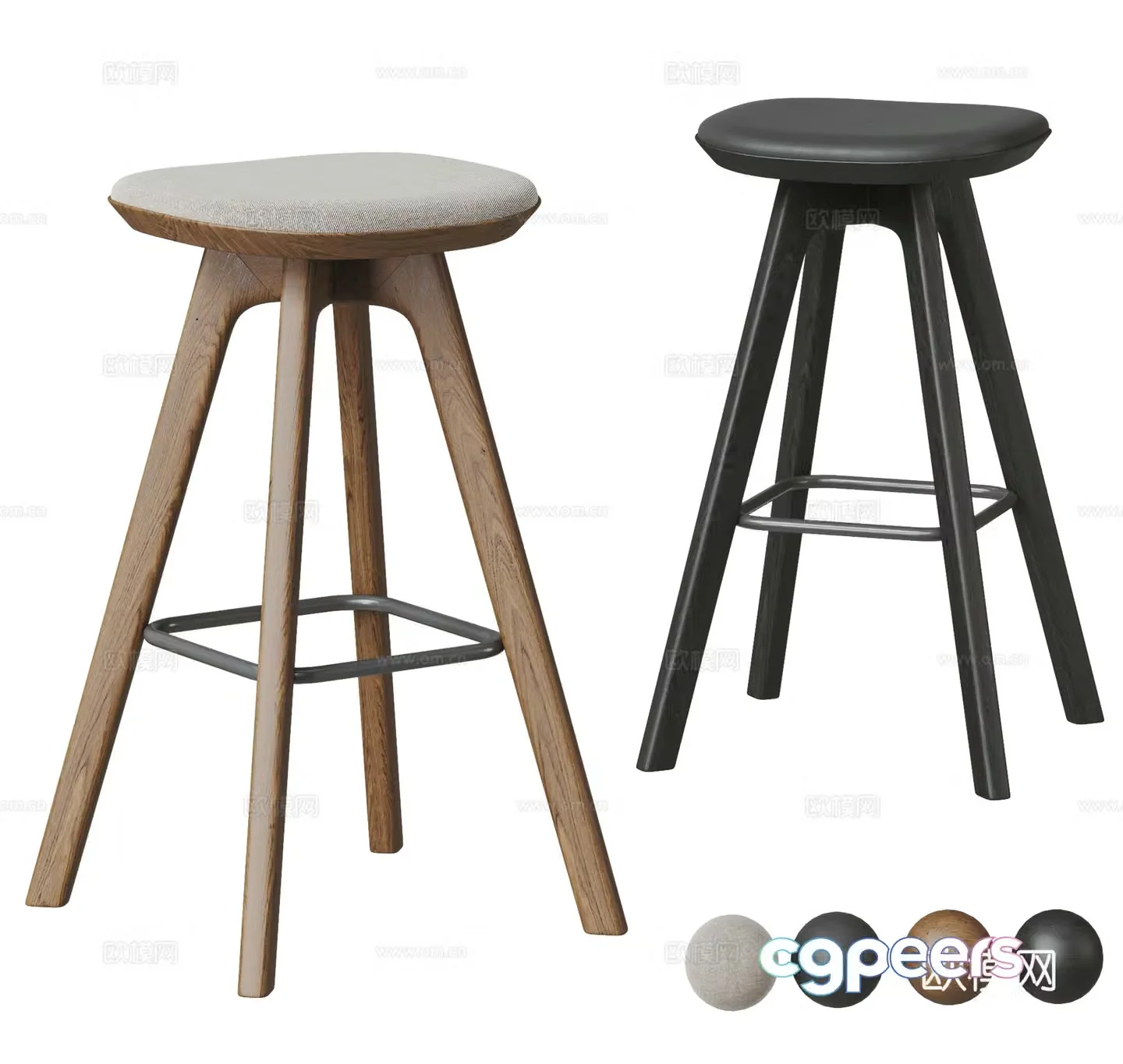 Modern bar chair combination medieval style bar stool solid wood bar stool leather bar chair milk tea coffee shop stool 3D model