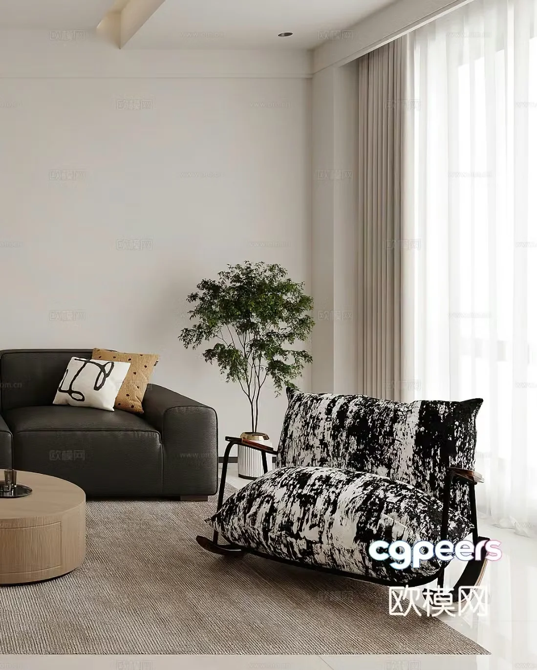 Modern leisure chair rocking chair side table corner table single chair simple potted 3D model