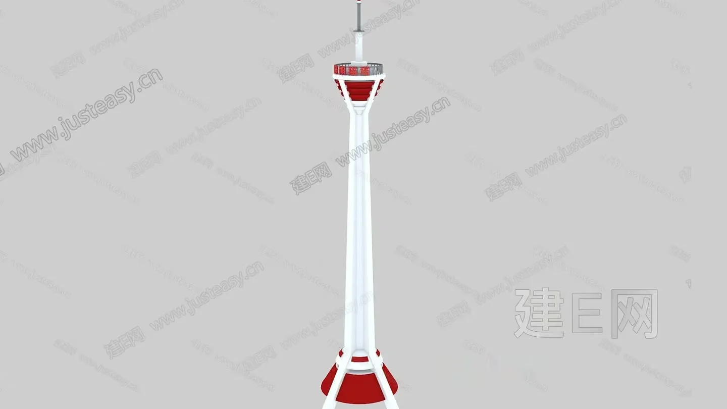 The Single Main Subject Is A White And Red Tower 3D Model – 13016 – VRAY Render
