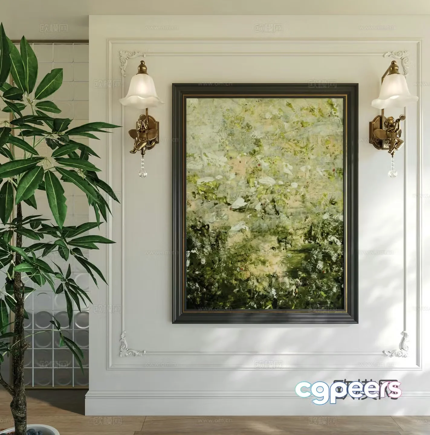 French abstract hanging paintings and porch paintings artists’ works and paintings abstract texture paintings French wall light green plants 3D model