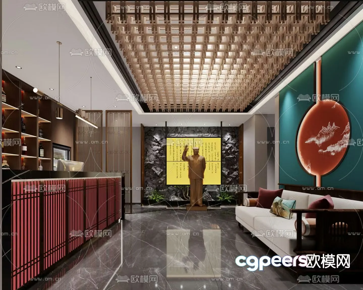 Chinese restaurant front desk foyer 3D model