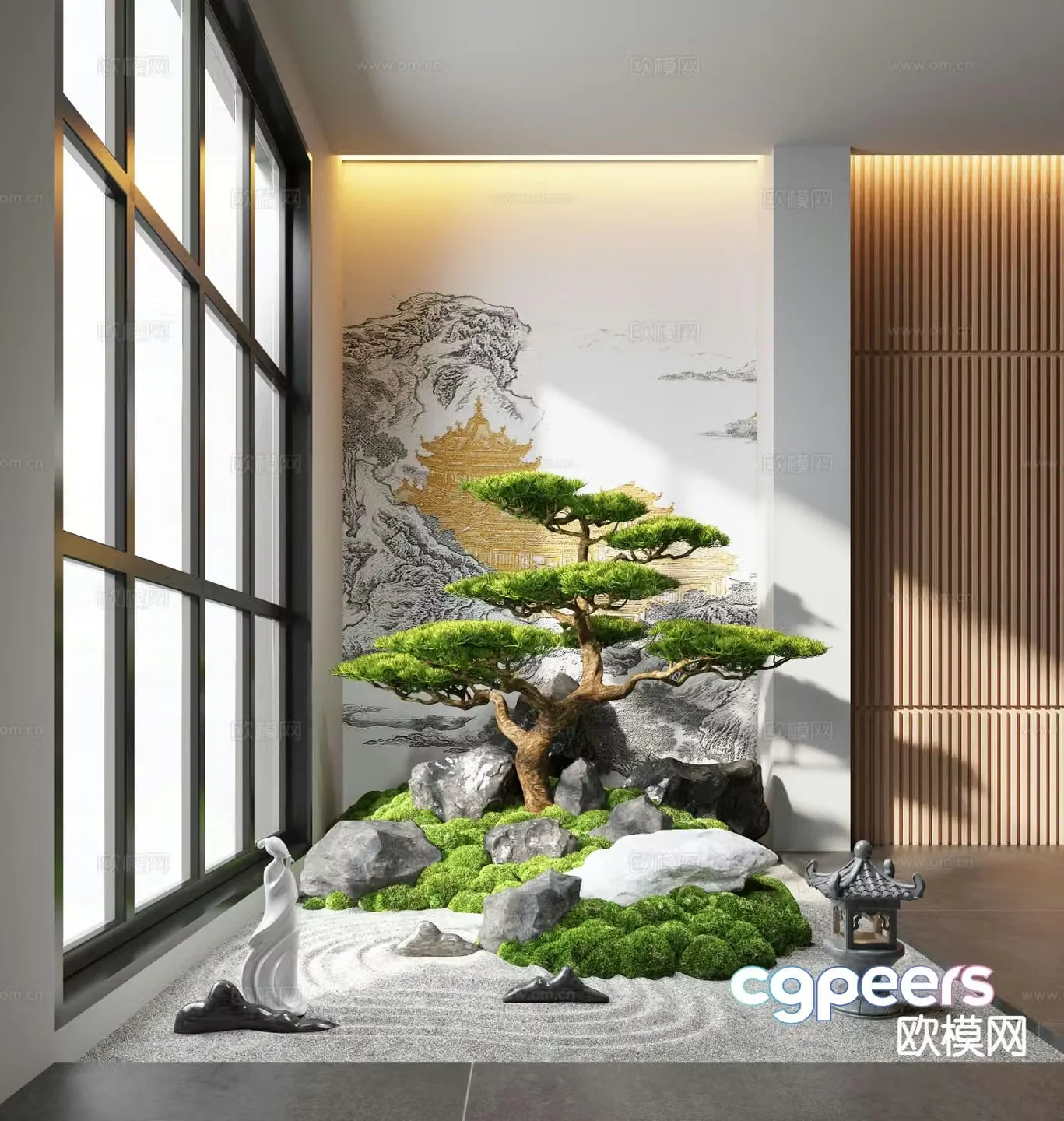 New Chinese style indoor landscape moss landscaping 3D model