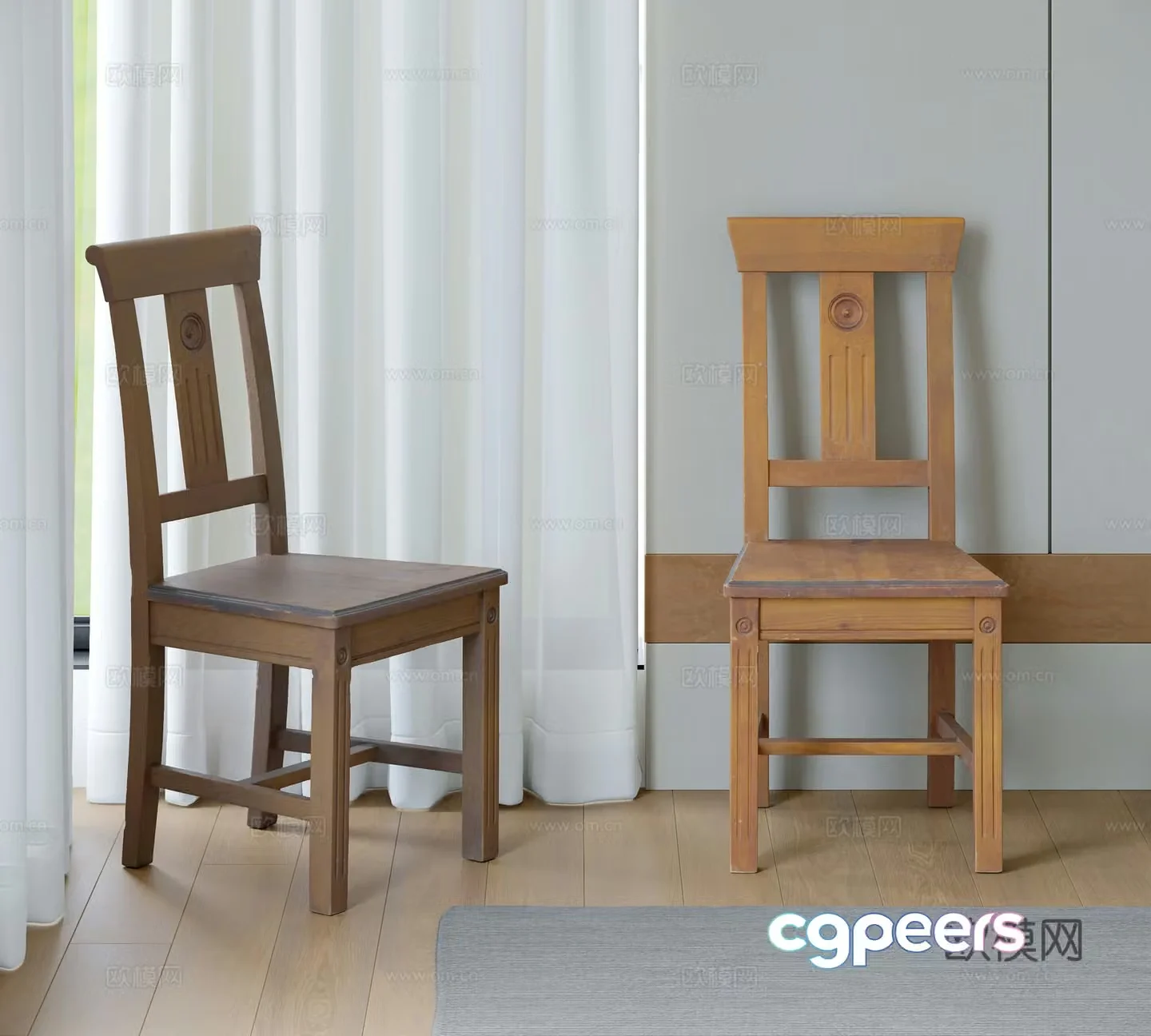 Retro solid wood chair 3d model