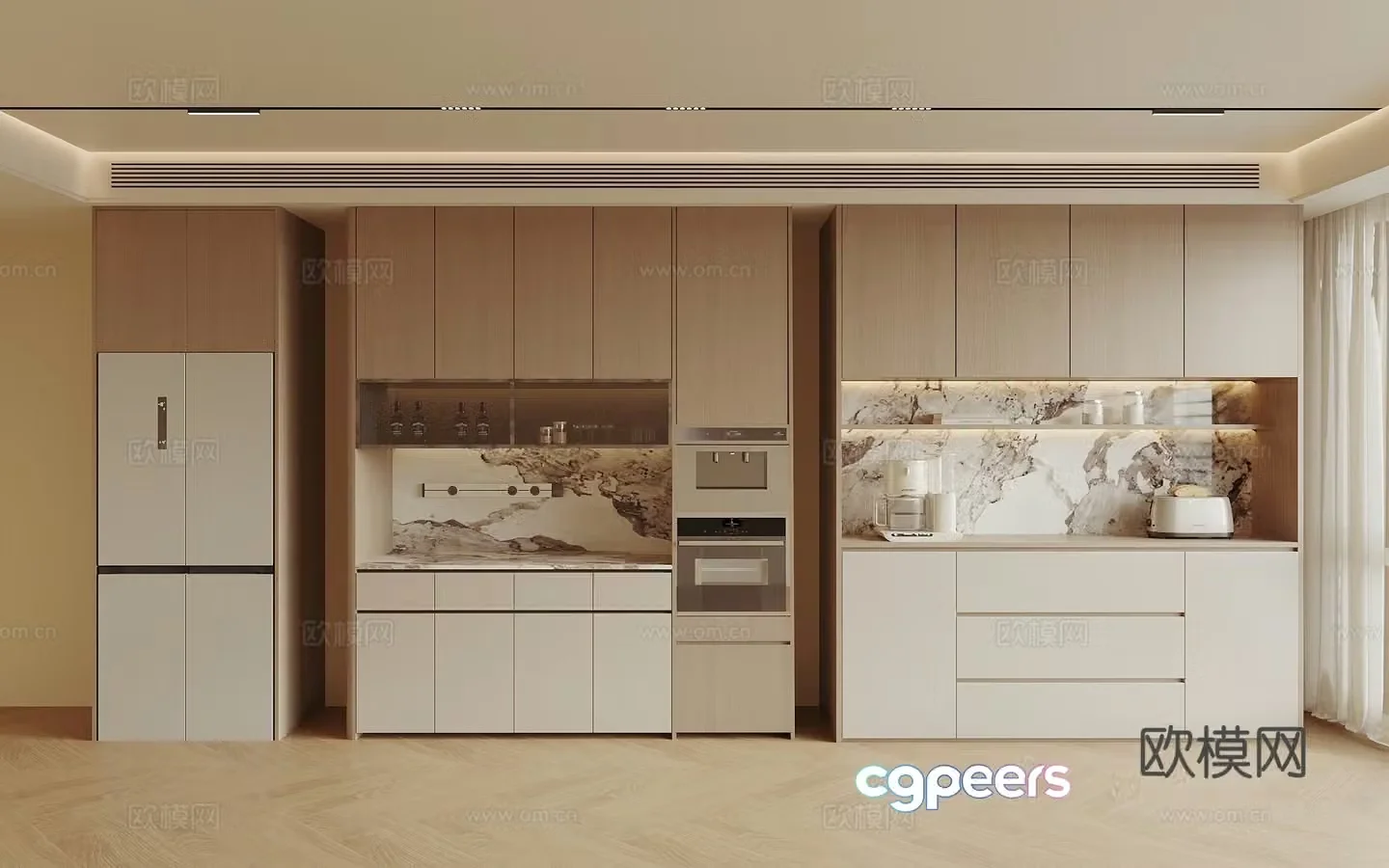 Modern sideboard meal preparation cabinet refrigerator cabinet 3d model