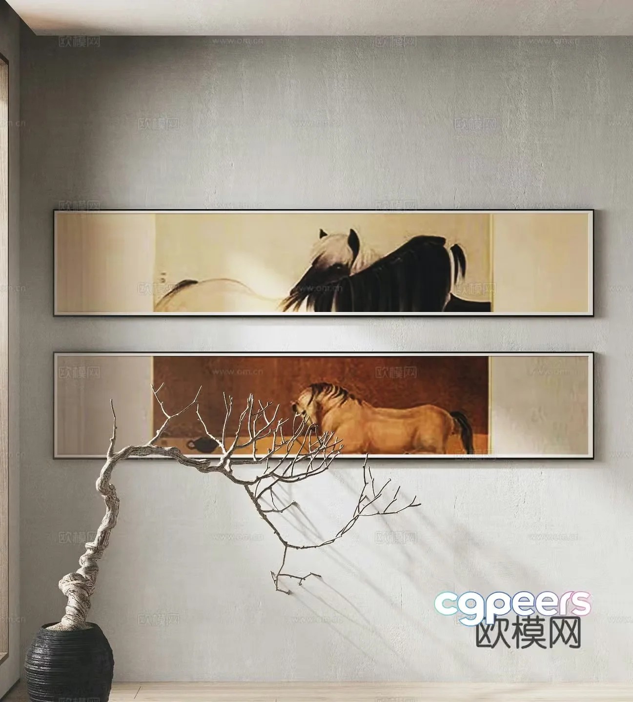 Wabi-sabi decorative painting art painting animal hanging painting 3D model