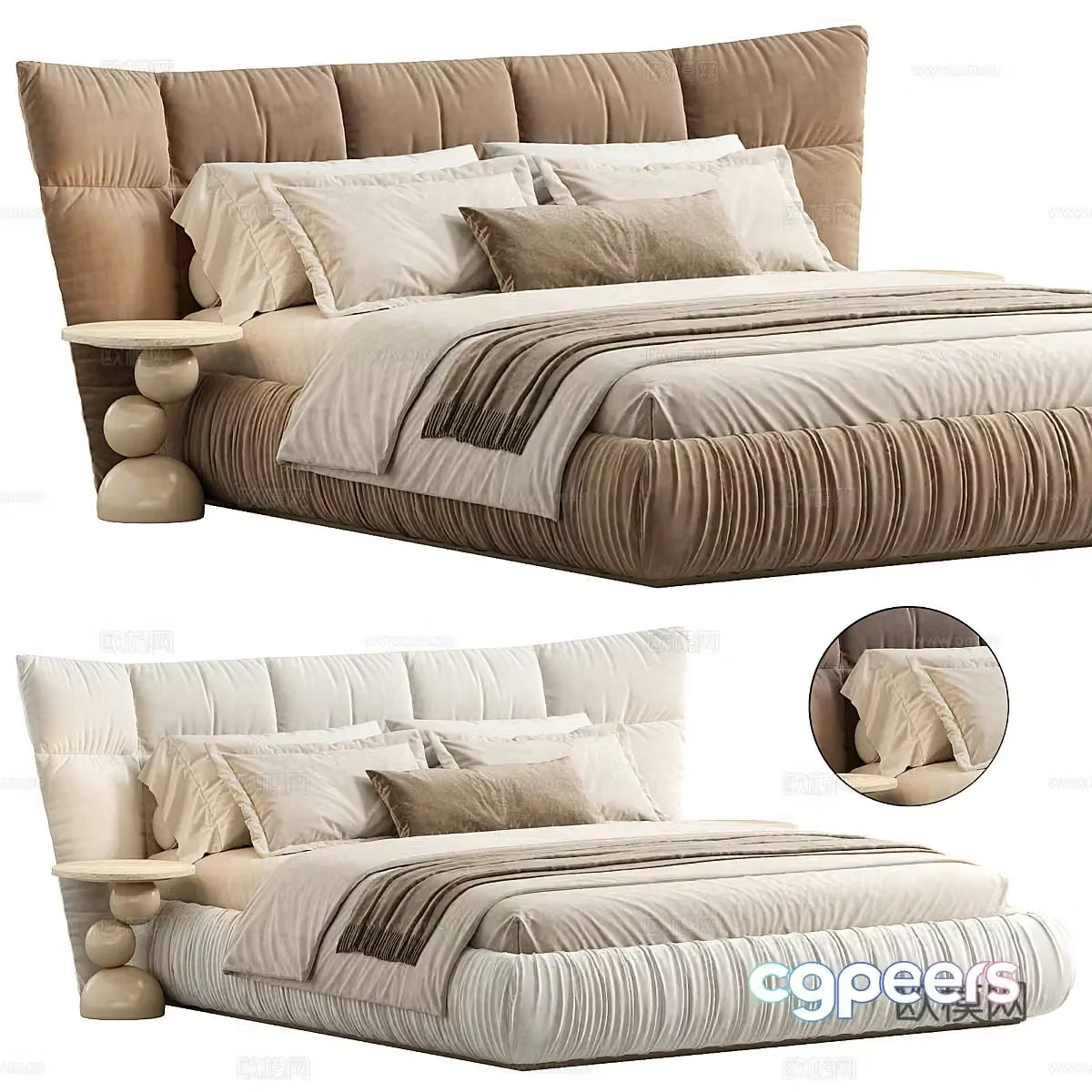 American light luxury Kfsee fabric double bed 3D model