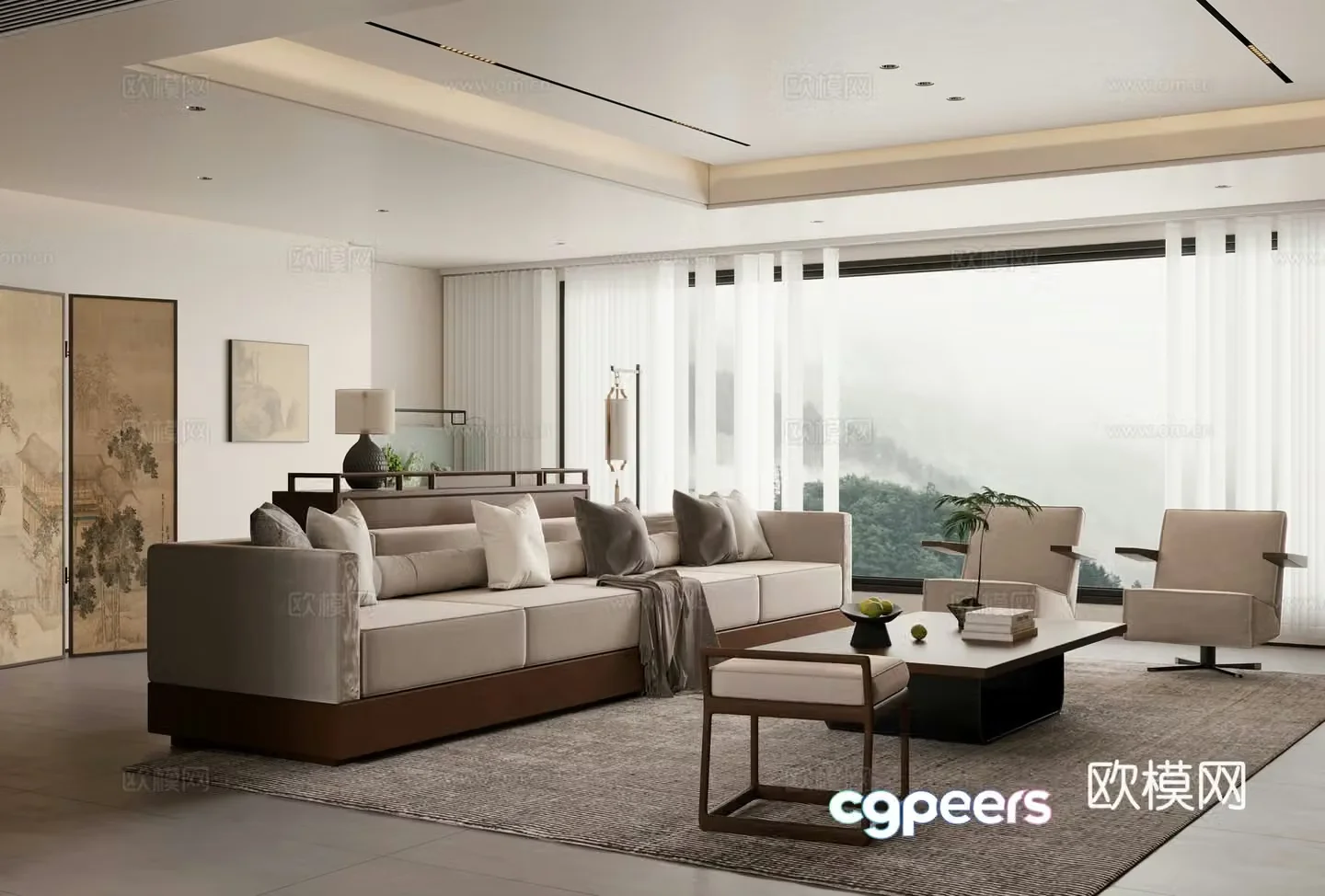 New Chinese style Chinese style living restaurant Large flat floor living restaurant Horizontal room living restaurant Song style living restaurant 3D model