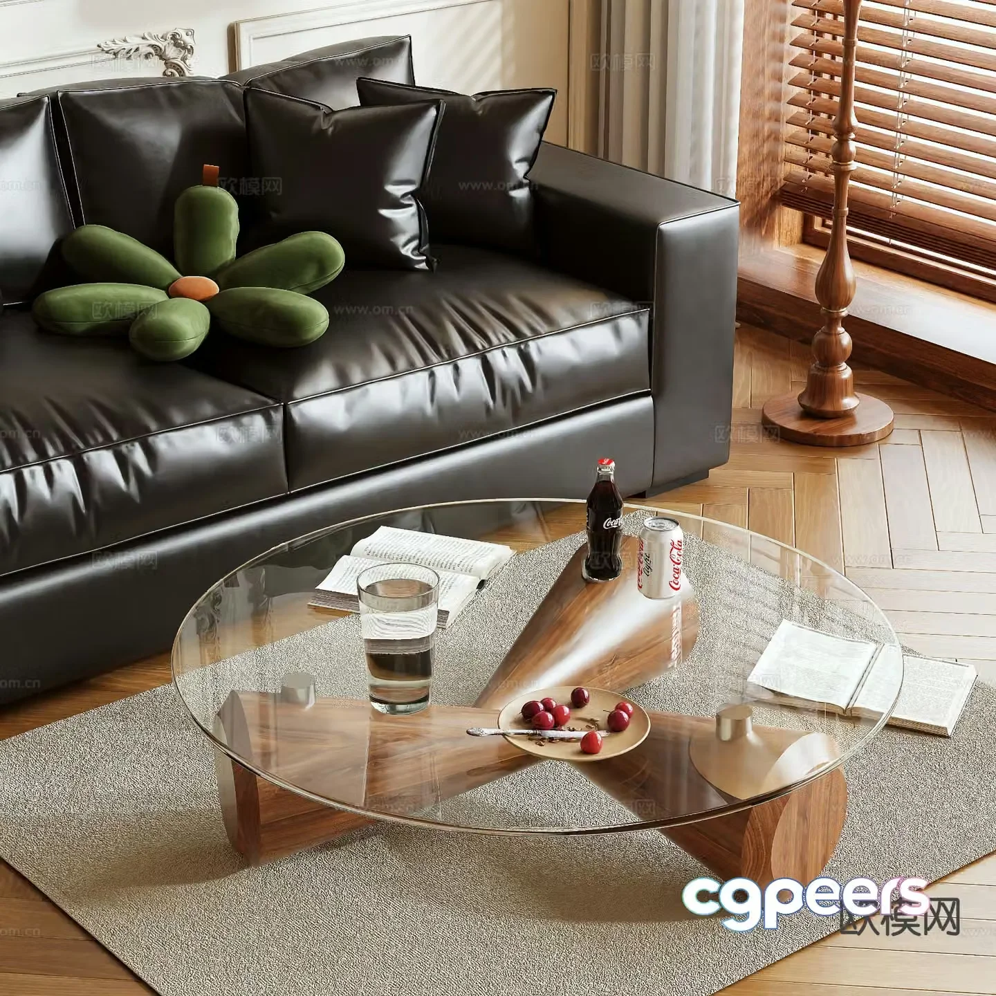 Log style coffee table glass coffee table 3d model