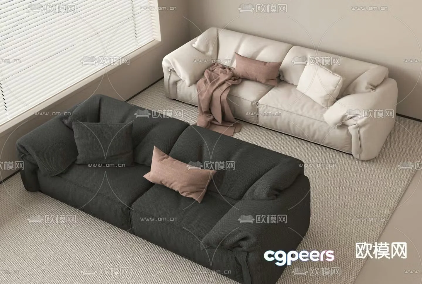 Double sofa upholstered sofa 3d model
