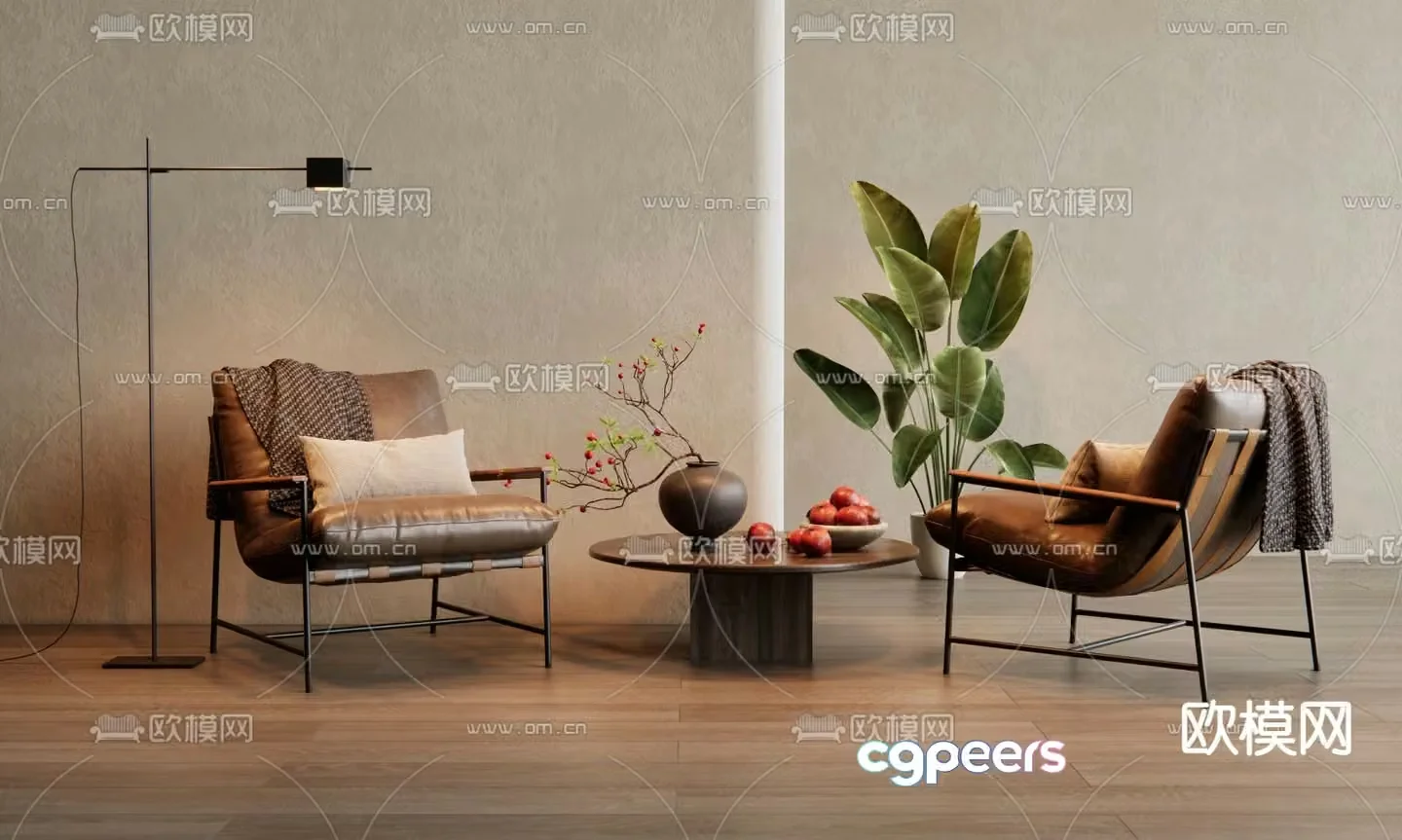 Leather sofa chair leisure chair table 3d model