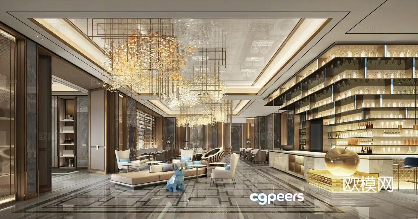 Light luxury club restaurant hotel restaurant western restaurant 3d model