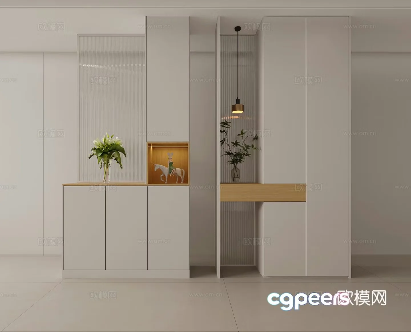 Creamy style porch cabinet partition cabinet 3d model