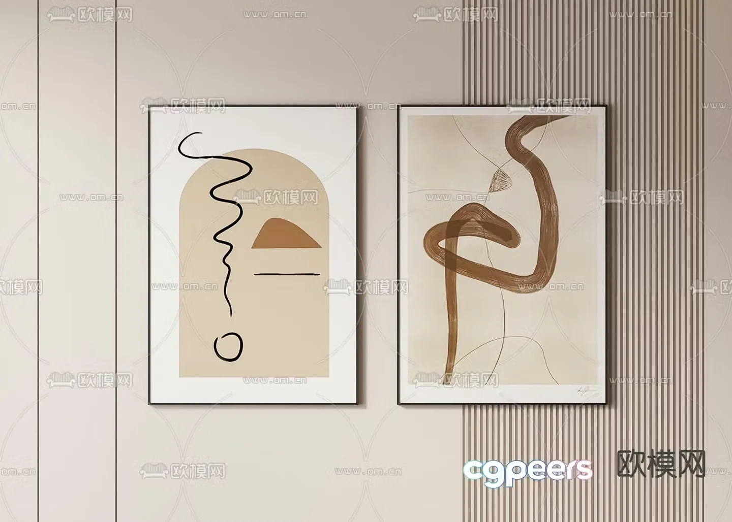 Creamy style abstract painting hanging painting decorative painting 3d model