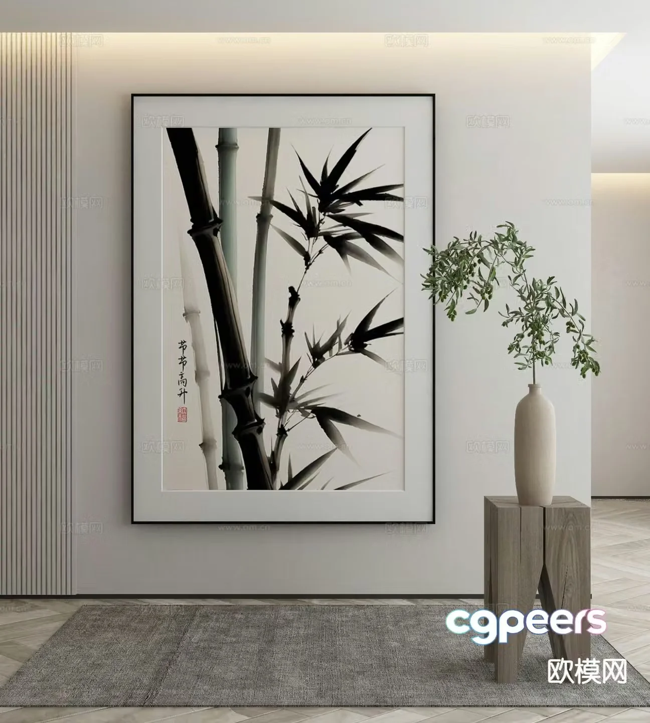New Chinese style decorative painting bamboo painting ink painting 3d model
