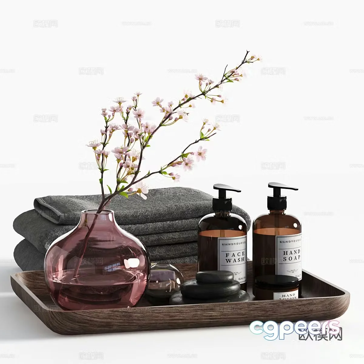 Modern bathroom accessories vase towel tray 3d model