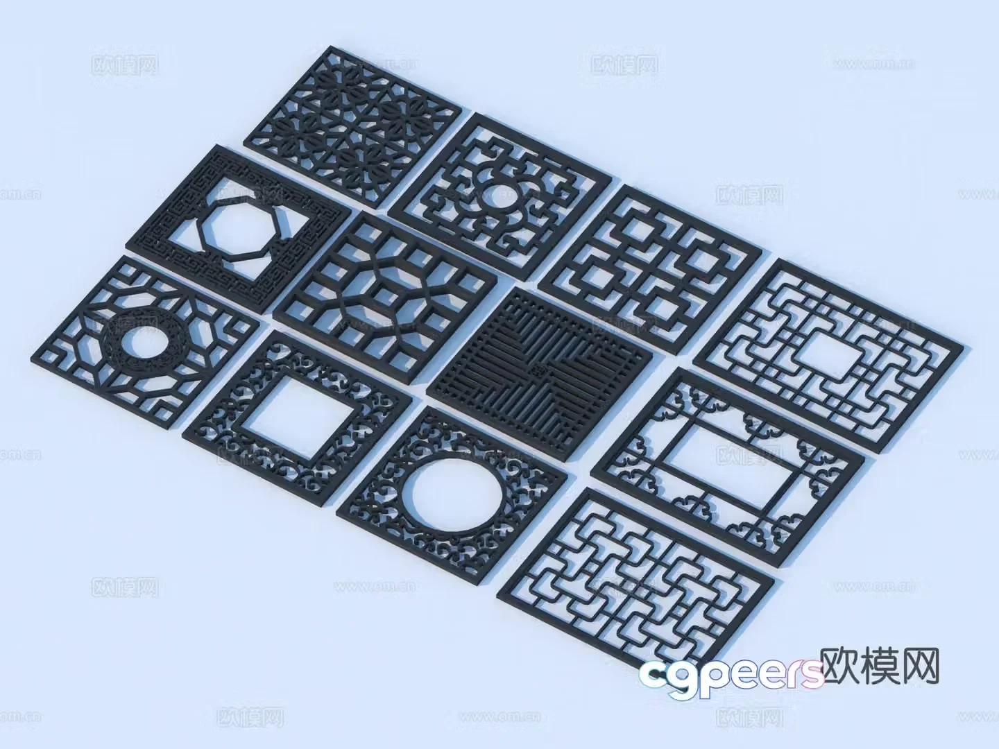 Carved window Grating window Hollow window Relief Wood carving 3D model