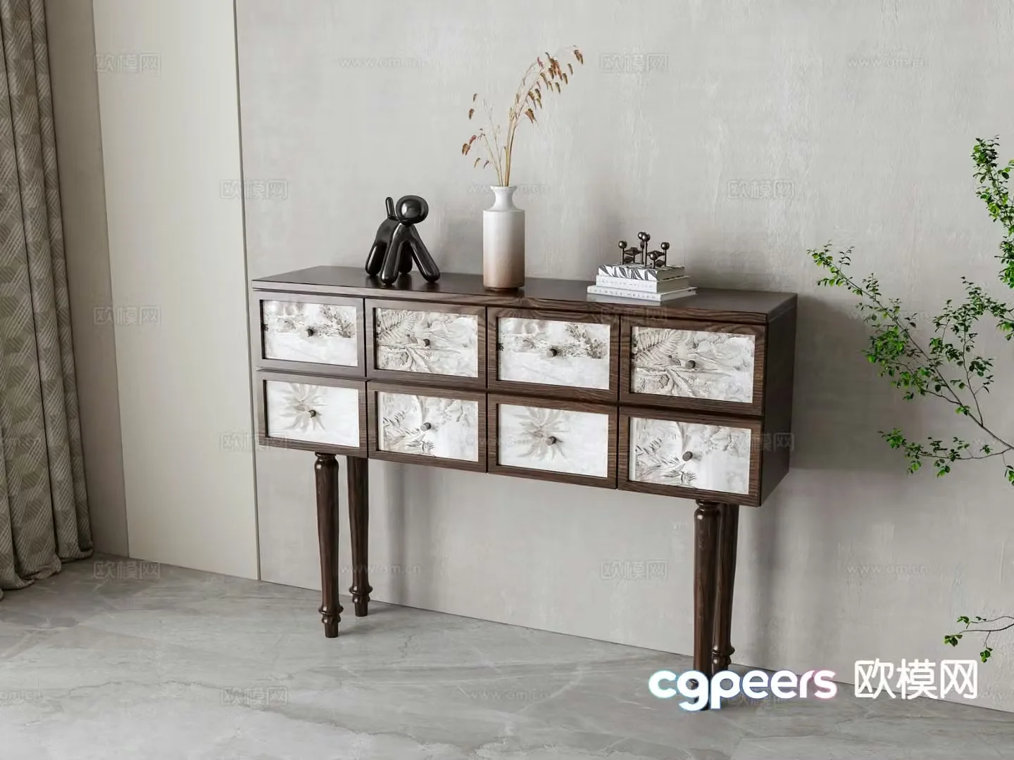 Nordic chest of drawers side cabinet 3d model