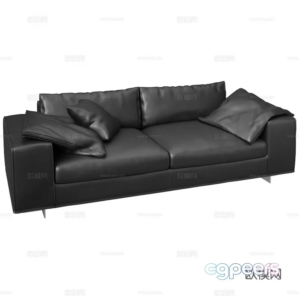 Modern Italian double black leather sofa 3d model