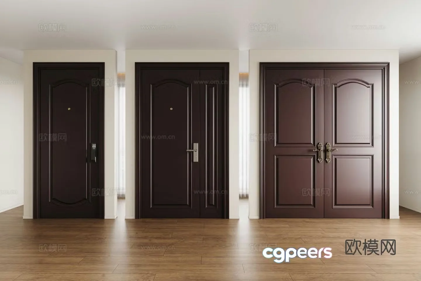 Modern security door entrance door double-open door mother and child door door lock 3D model