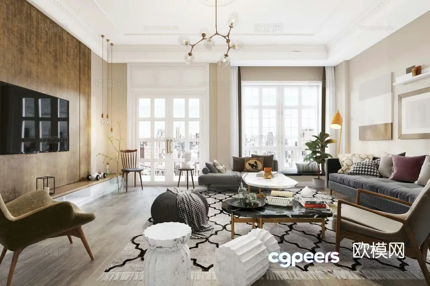 Simple European living room 3D model