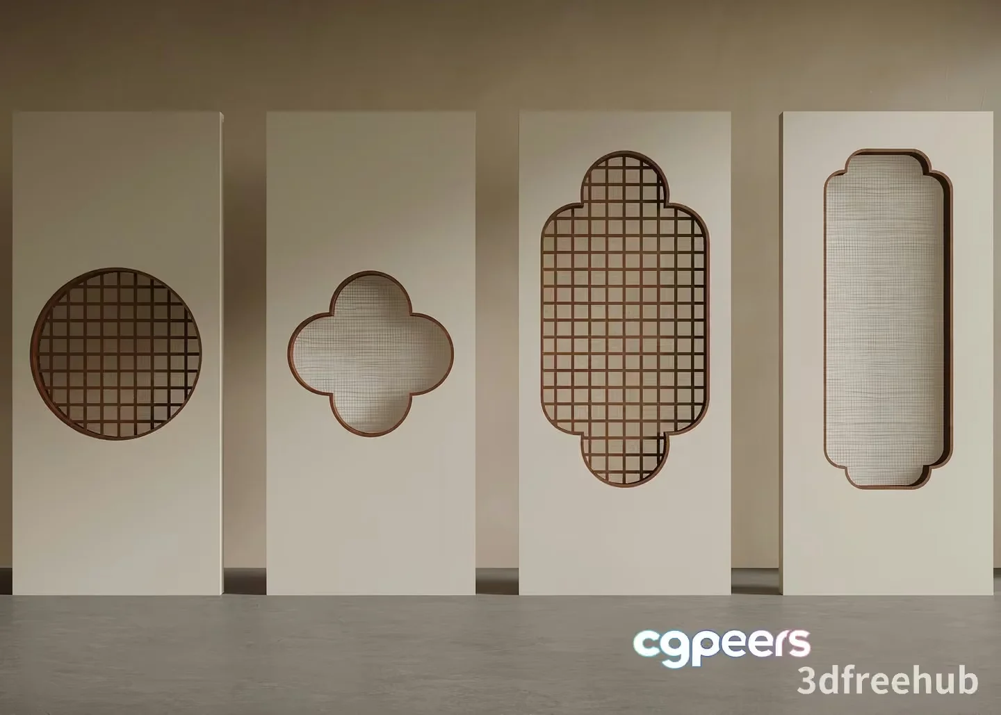 Four Decorative Wall Panels With Various Designs 3D Model – 9184 – VRAY Render