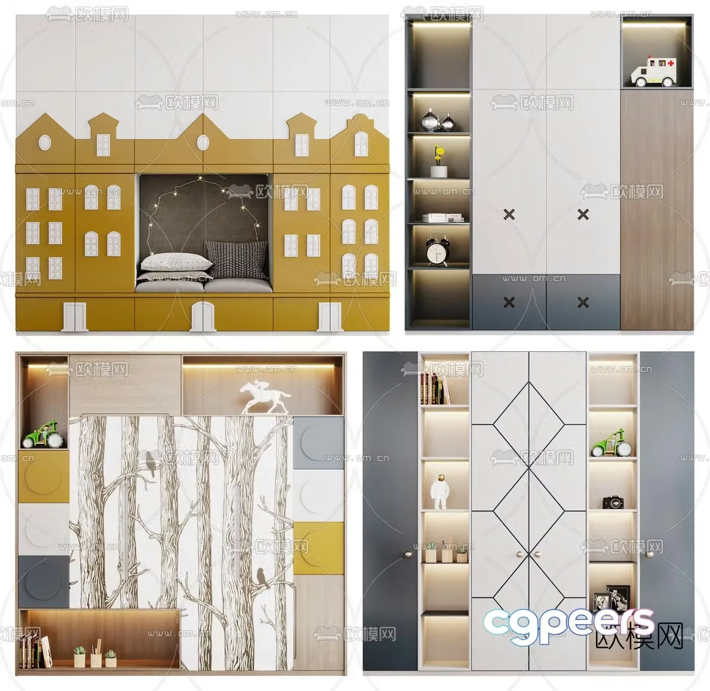 Nordic multifunctional children’s wardrobe 3D model