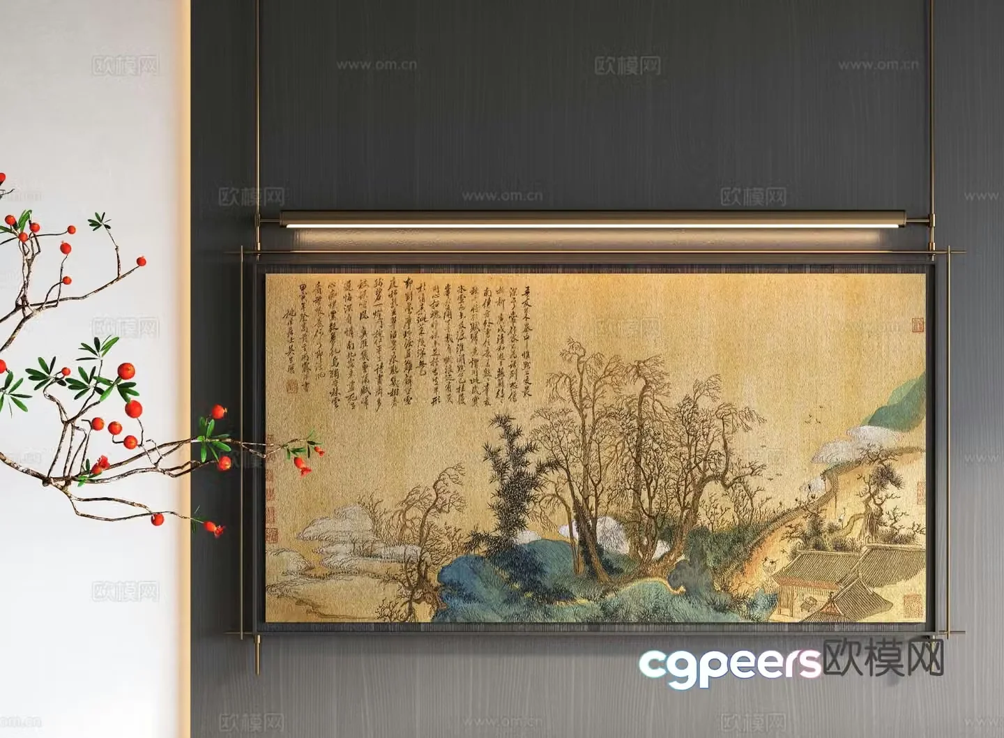New Chinese style decorative painting landscape painting hanging painting 3D model