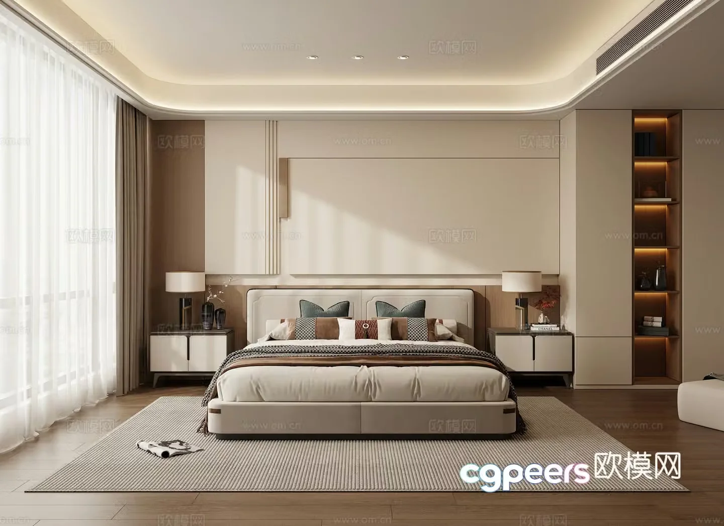 New Chinese-style Zen bedroom double bed master bedroom second bedroom 3D model