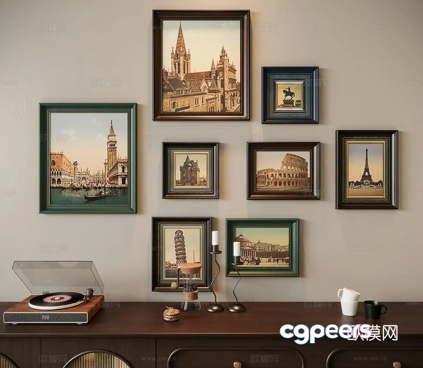 French retro painting decorative painting combination hanging painting 3d model