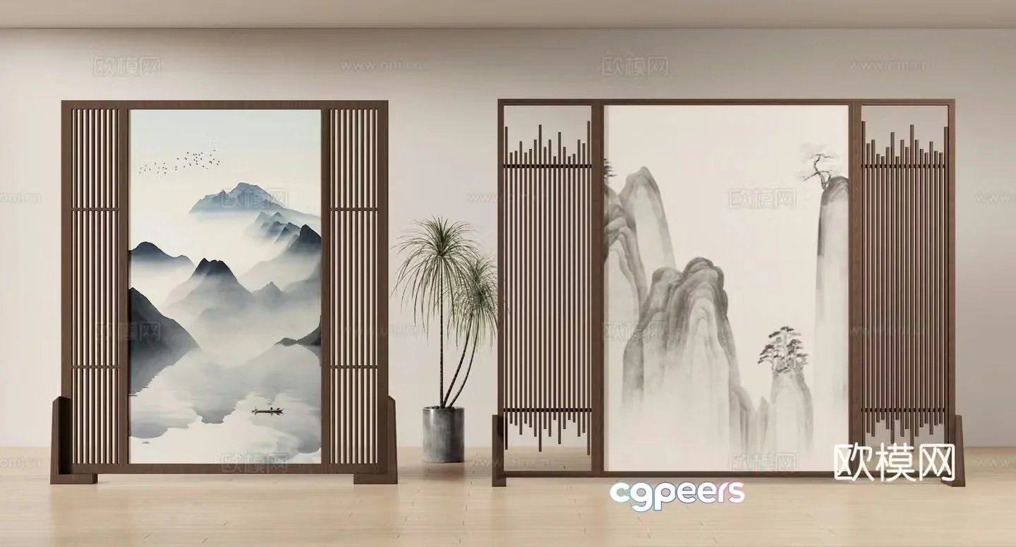 New Chinese style screen landscape screen 3D model