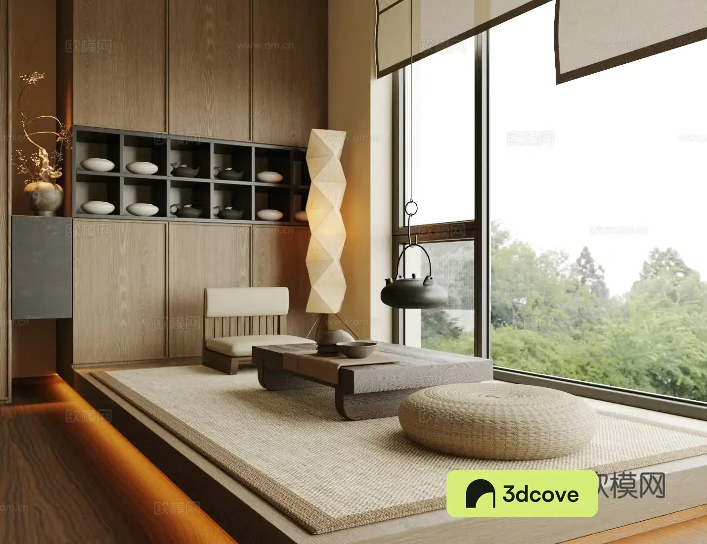 New Chinese style Zen tea room Tatami tea room Balcony tea room Tatami tea table and chair Tea cabinet