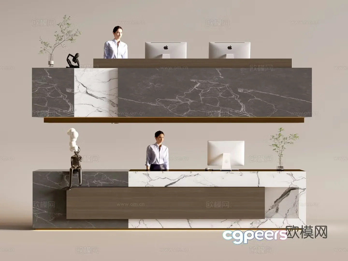 Modern company front desk reception area bar reception desk service desk combination 3D model