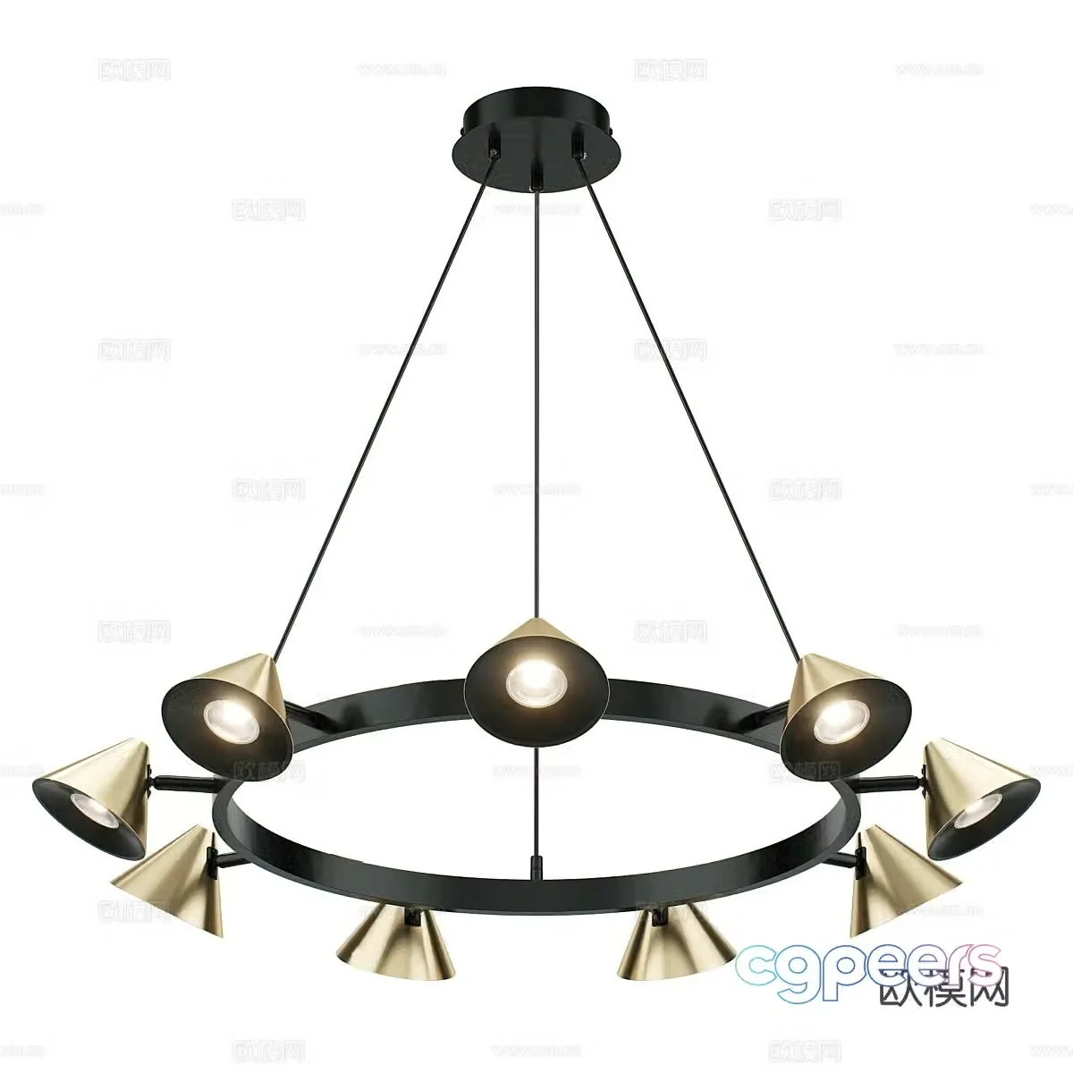 Light luxury multi-head chandelier ring chandelier 3D model