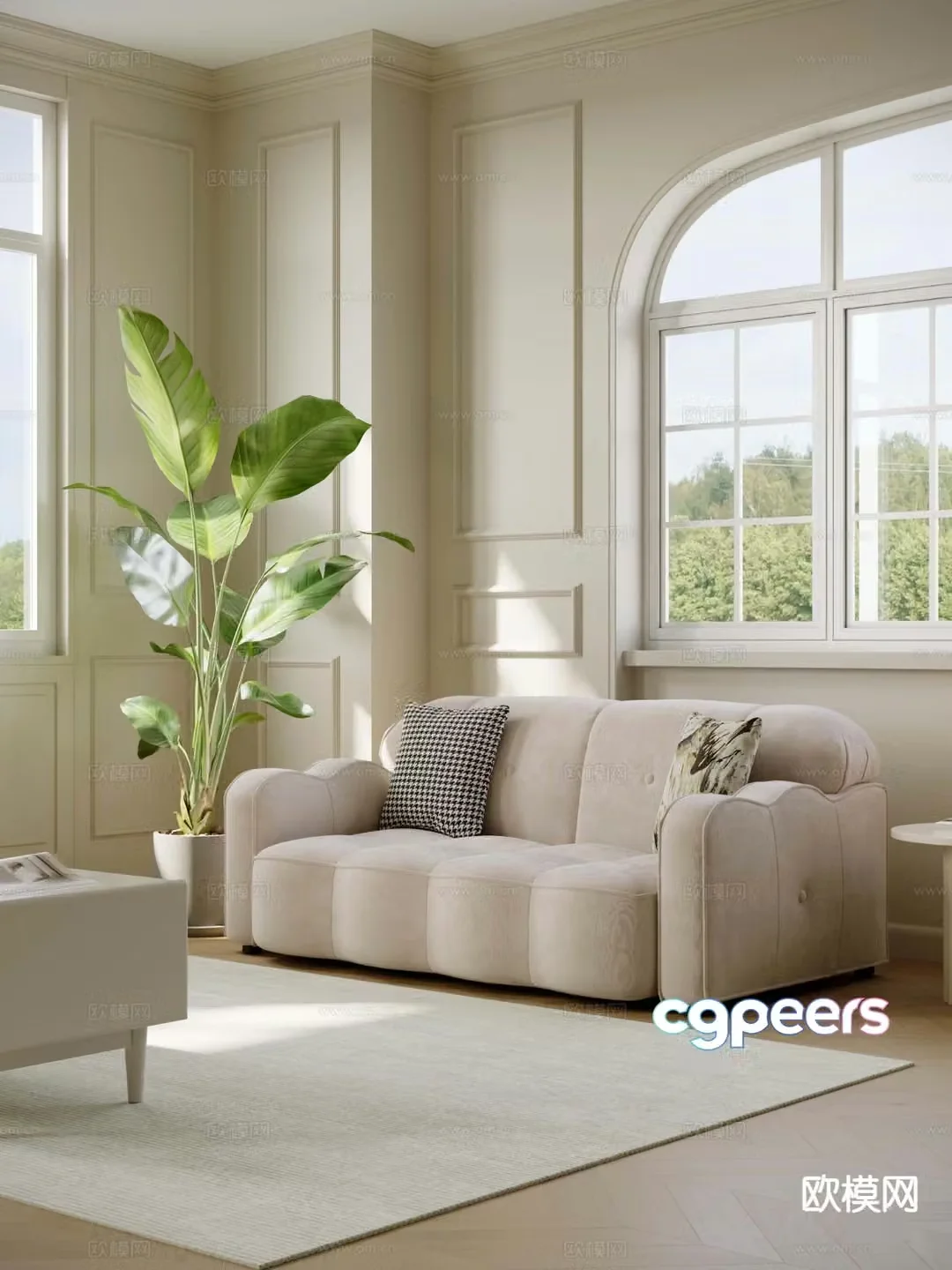 Cream style double sofa 3d model