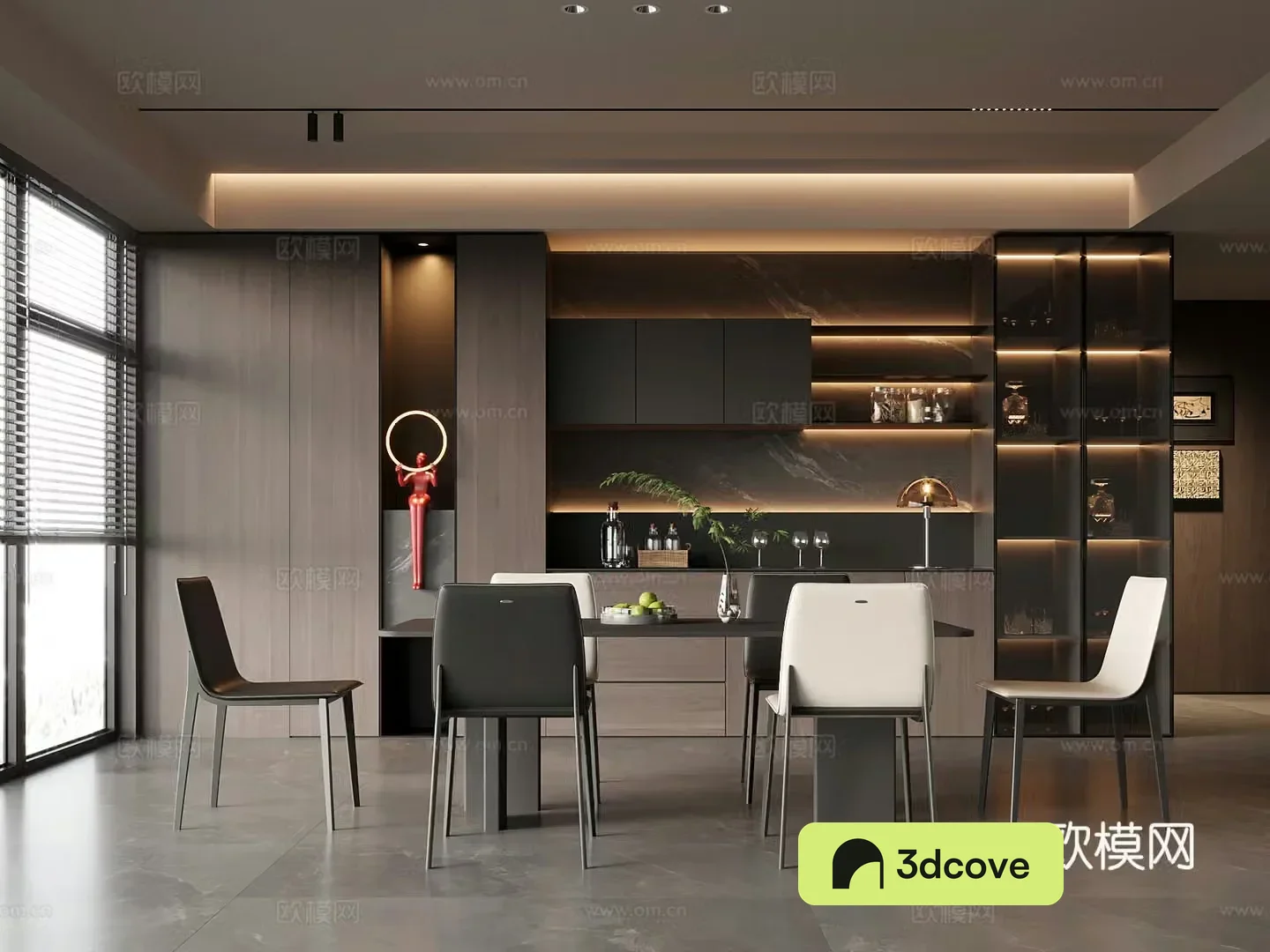 Home restaurant Modern Italian restaurant Wine cabinet Dining table and chair combination
