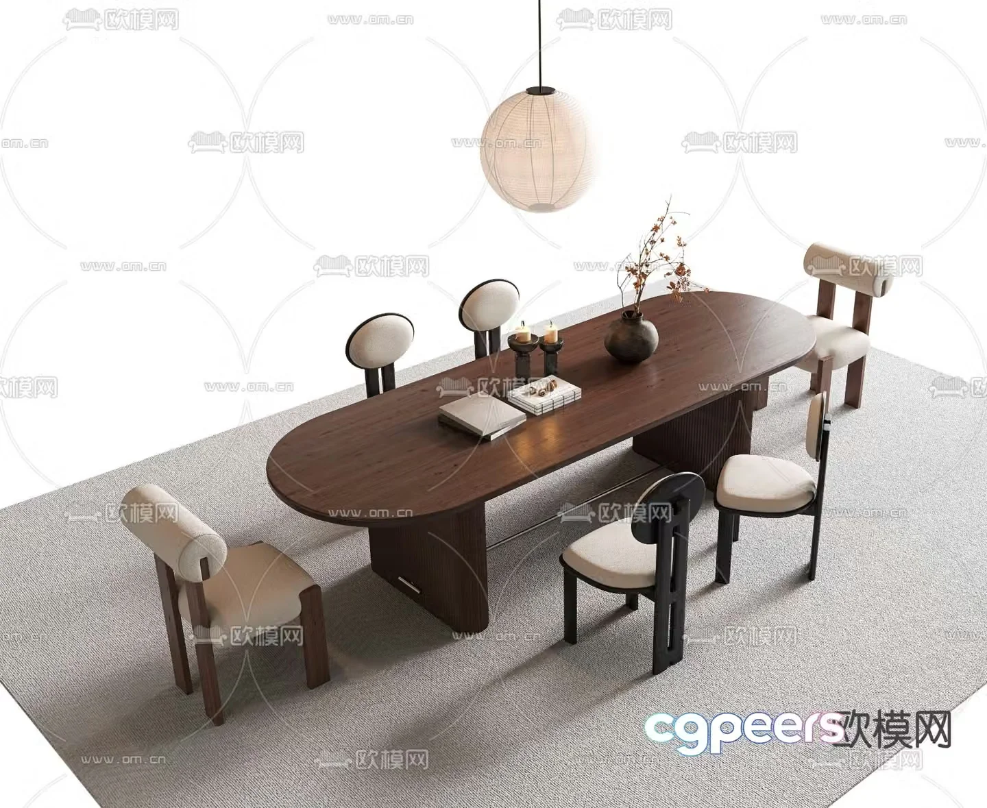 Medieval style dining table and chairs 3d model