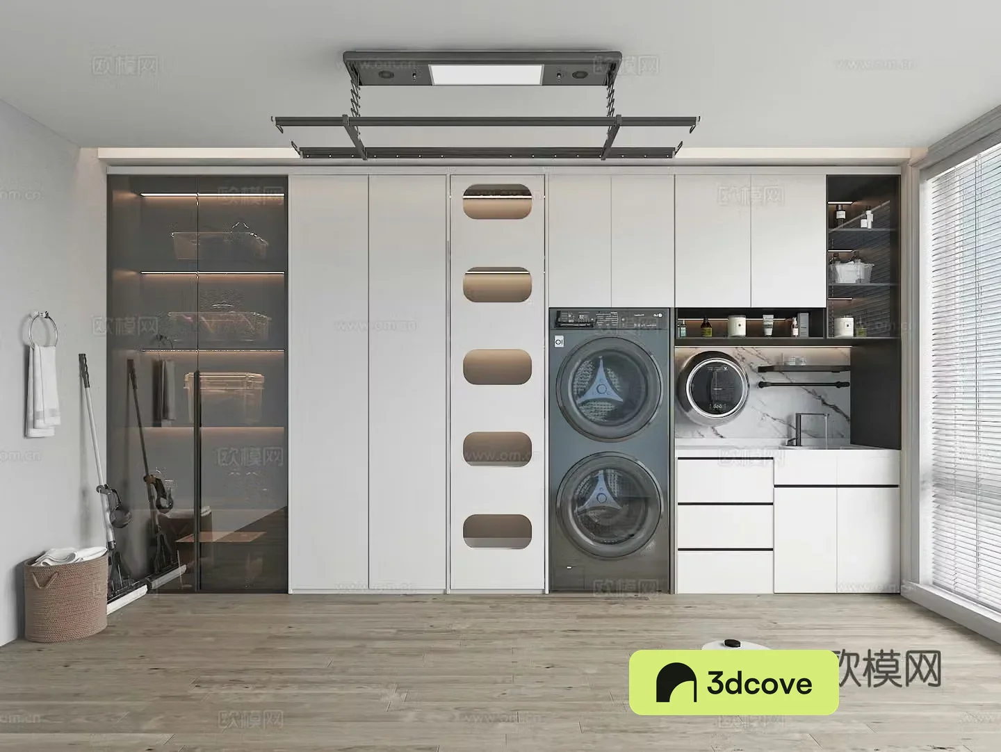 Modern laundry room balcony washing machine cabinet