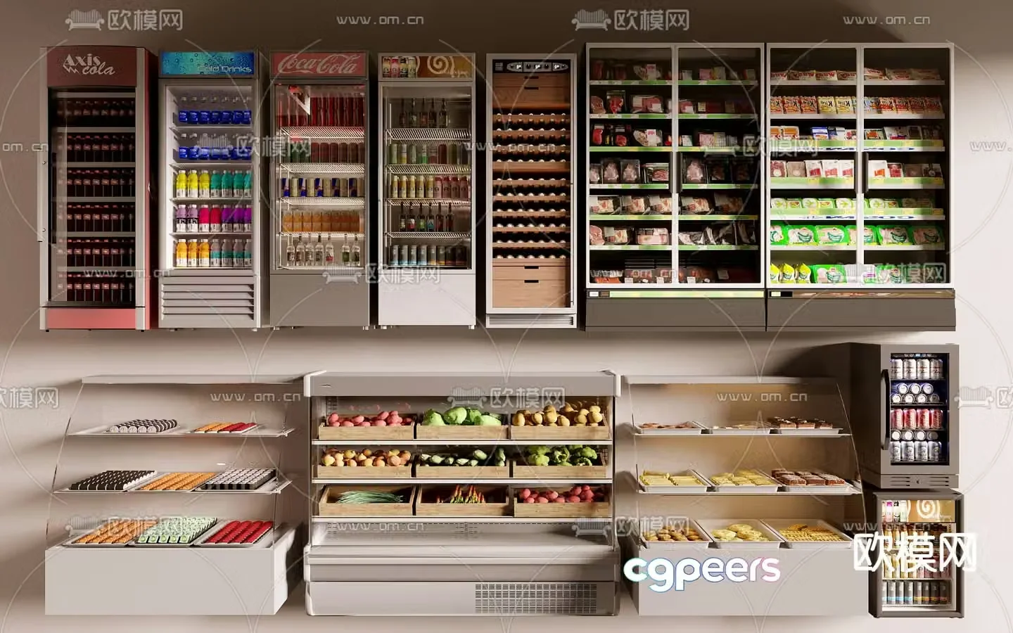 Beverage cabinet vegetable cabinet cake cabinet 3d model