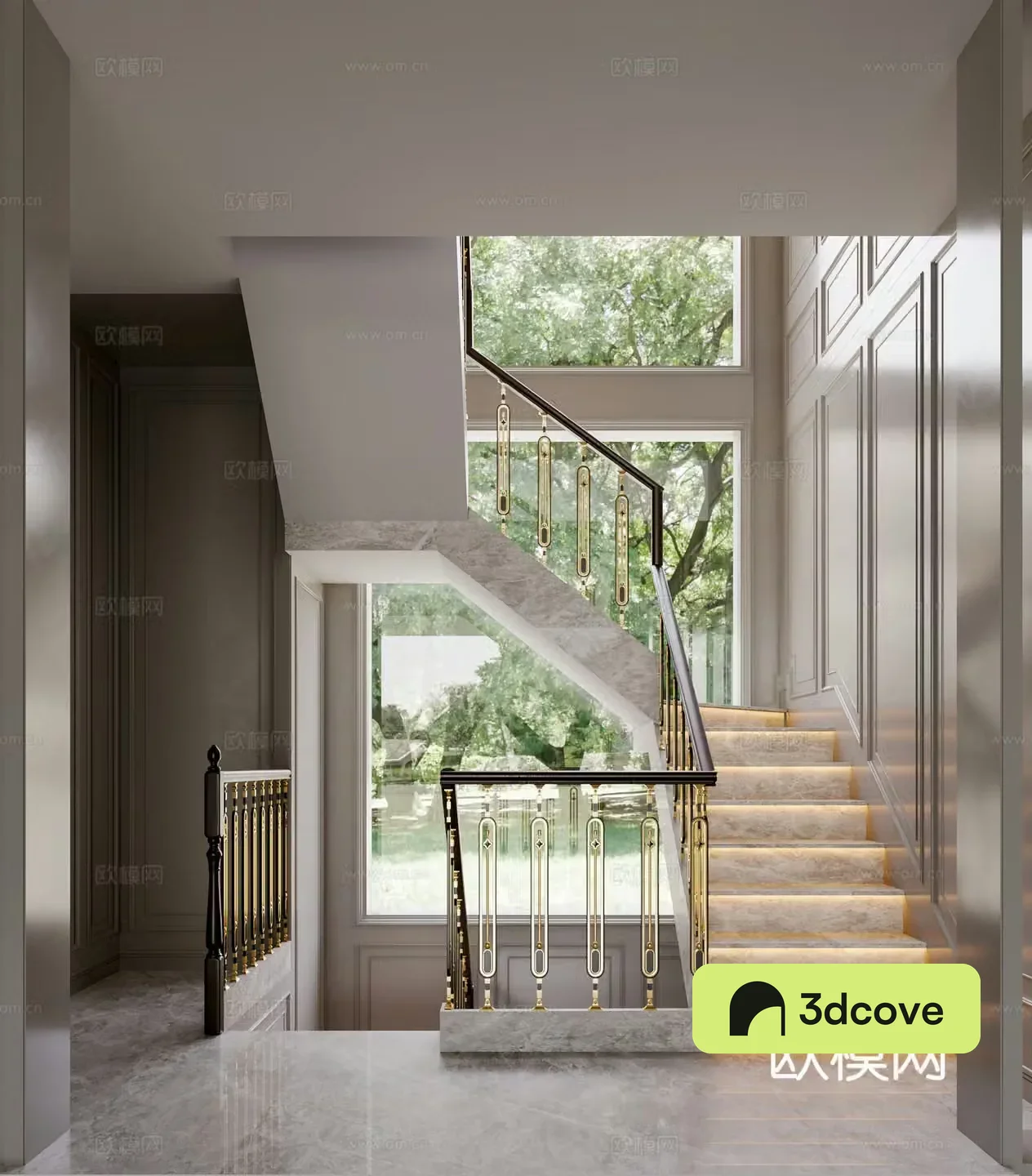 Modern stairwell Special-shaped handrail Wall panel