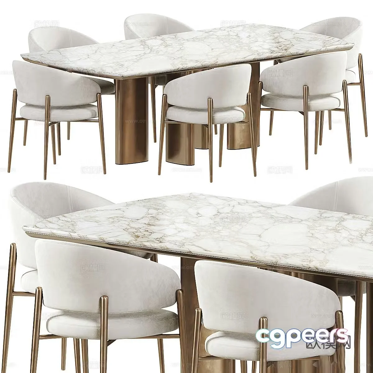 New Chinese style light luxury marble dining table and chair 3D model