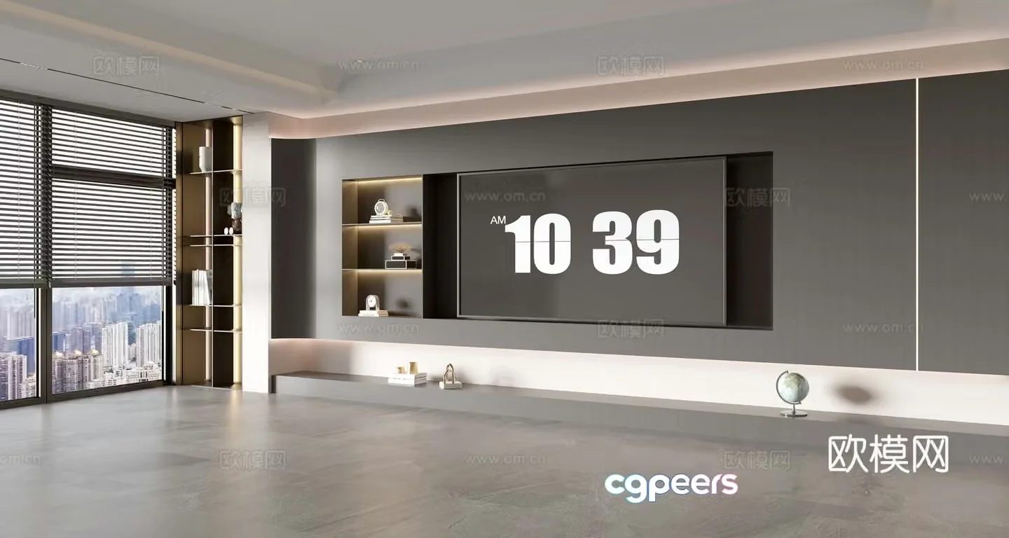 Modern Italian living room light luxury TV background wall full wall TV cabinet 3D model
