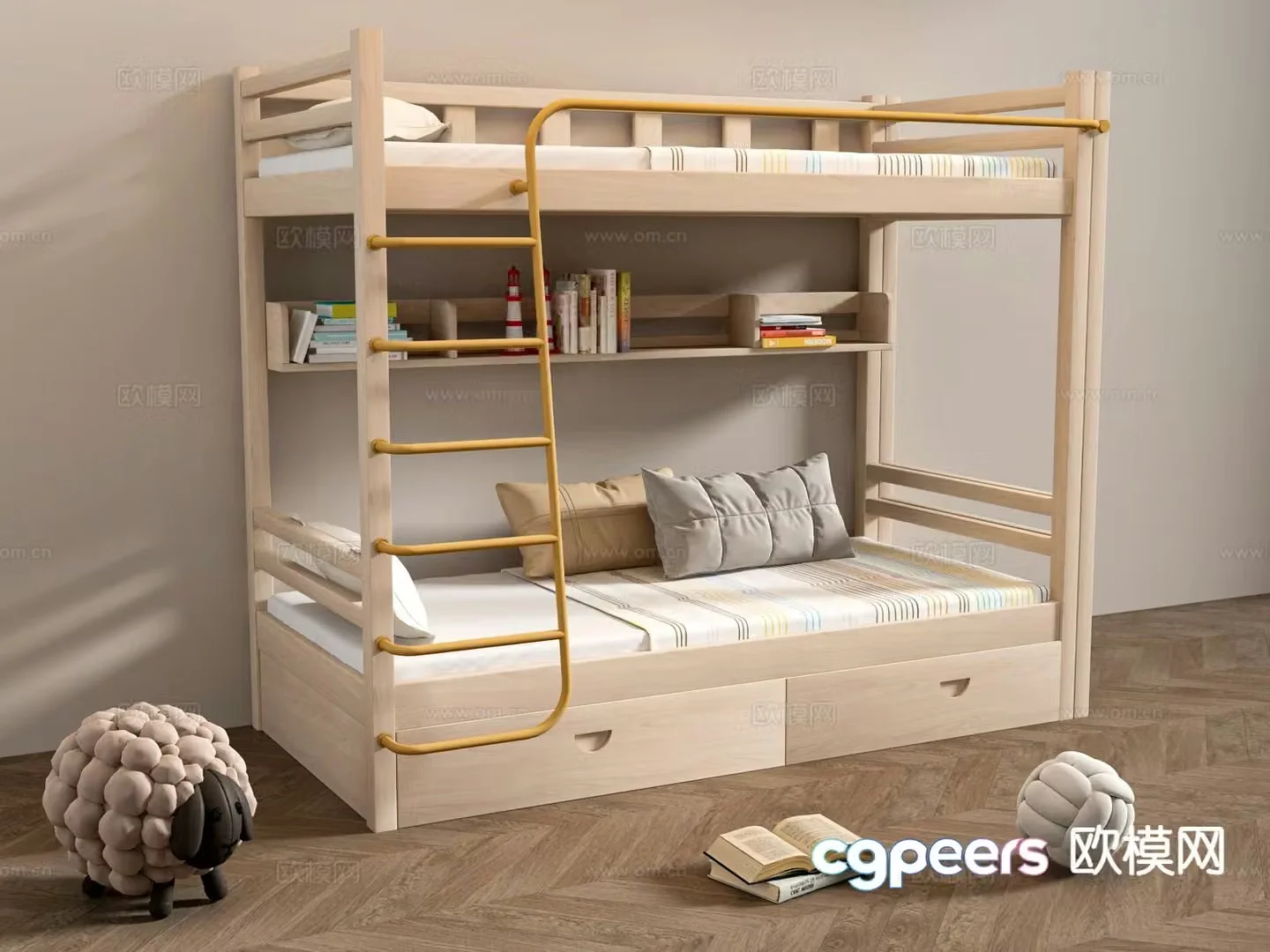 Log style children’s bed bunk bed 3D model