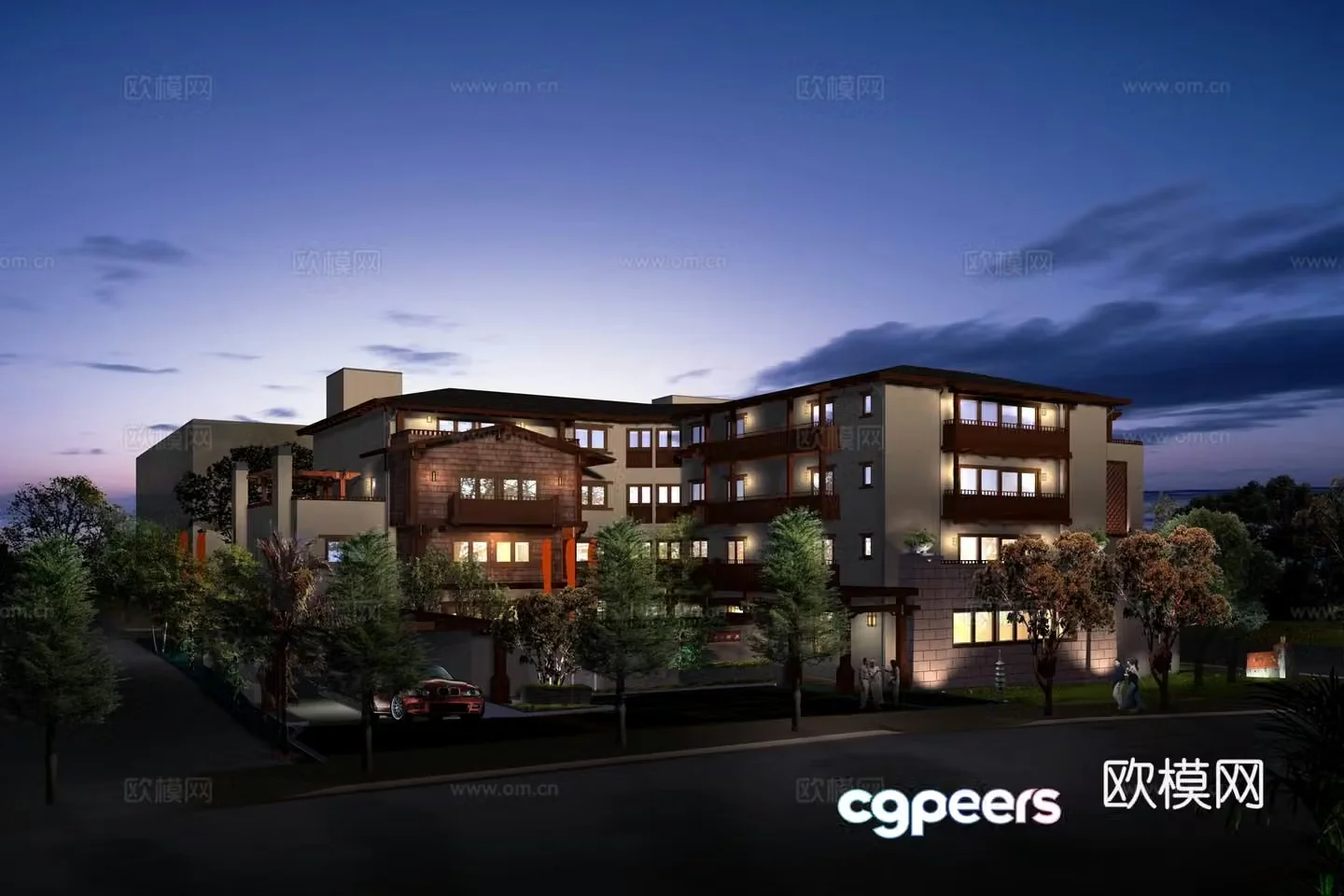 Multi-story public building bungalow villa appearance 3D model