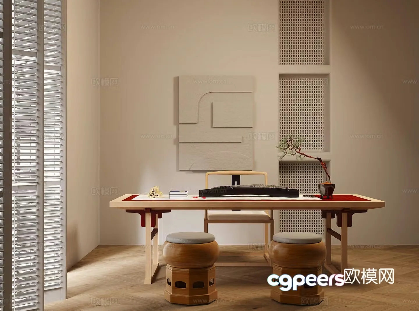 New Chinese tea table and chair 3D model